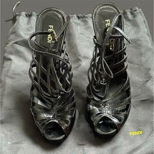 Authentic Fendi Slingback Patent Leather High Heal Sandals
